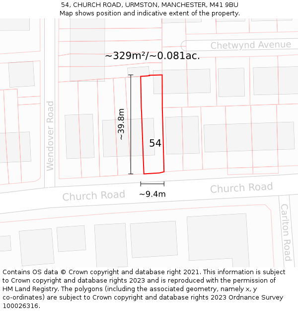 54, CHURCH ROAD, URMSTON, MANCHESTER, M41 9BU: Plot and title map