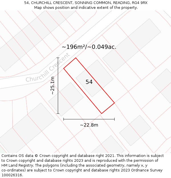 54, CHURCHILL CRESCENT, SONNING COMMON, READING, RG4 9RX: Plot and title map