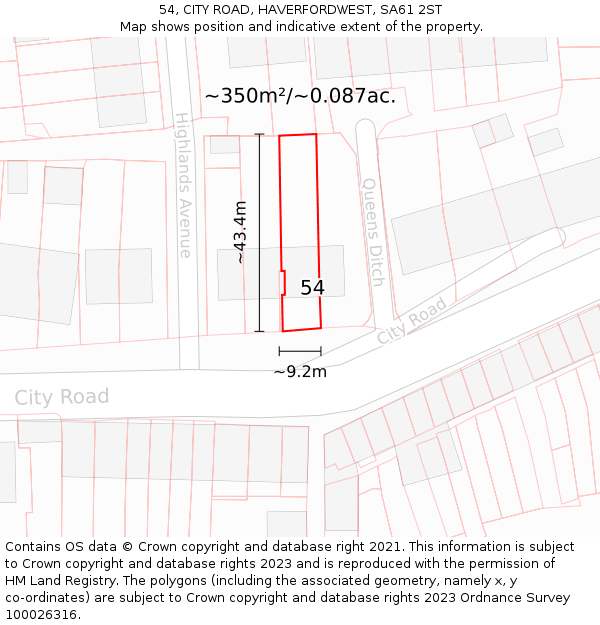 54, CITY ROAD, HAVERFORDWEST, SA61 2ST: Plot and title map