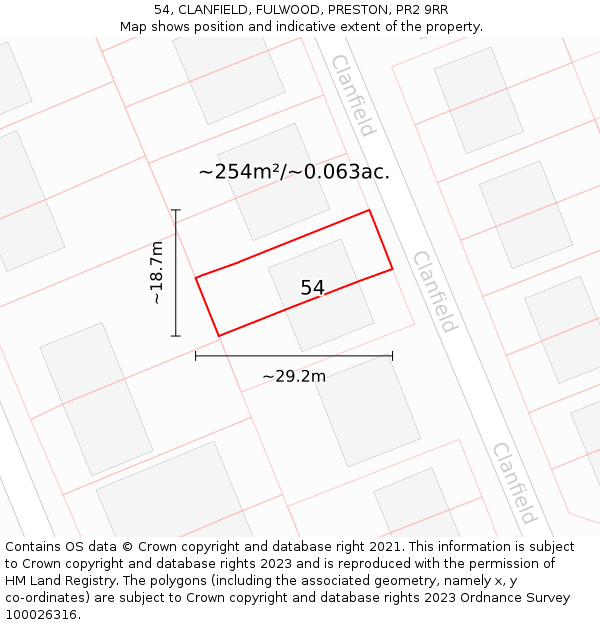 54, CLANFIELD, FULWOOD, PRESTON, PR2 9RR: Plot and title map