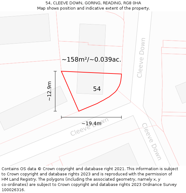 54, CLEEVE DOWN, GORING, READING, RG8 0HA: Plot and title map