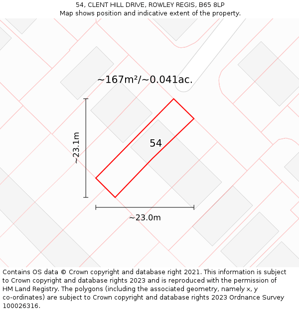 54, CLENT HILL DRIVE, ROWLEY REGIS, B65 8LP: Plot and title map