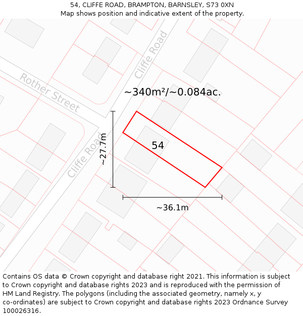54, CLIFFE ROAD, BRAMPTON, BARNSLEY, S73 0XN: Plot and title map