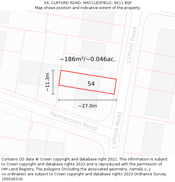 54, CLIFFORD ROAD, MACCLESFIELD, SK11 8QF: Plot and title map