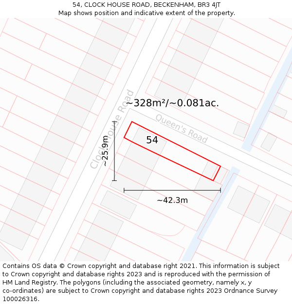 54, CLOCK HOUSE ROAD, BECKENHAM, BR3 4JT: Plot and title map