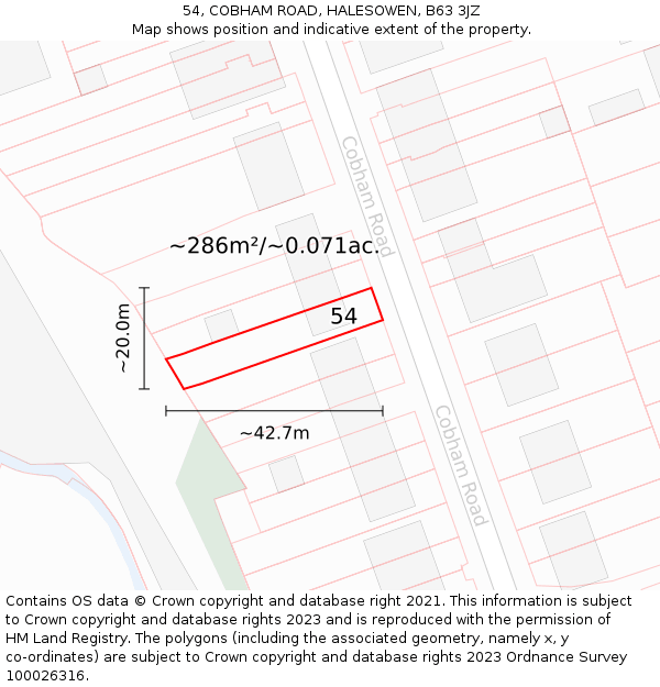 54, COBHAM ROAD, HALESOWEN, B63 3JZ: Plot and title map