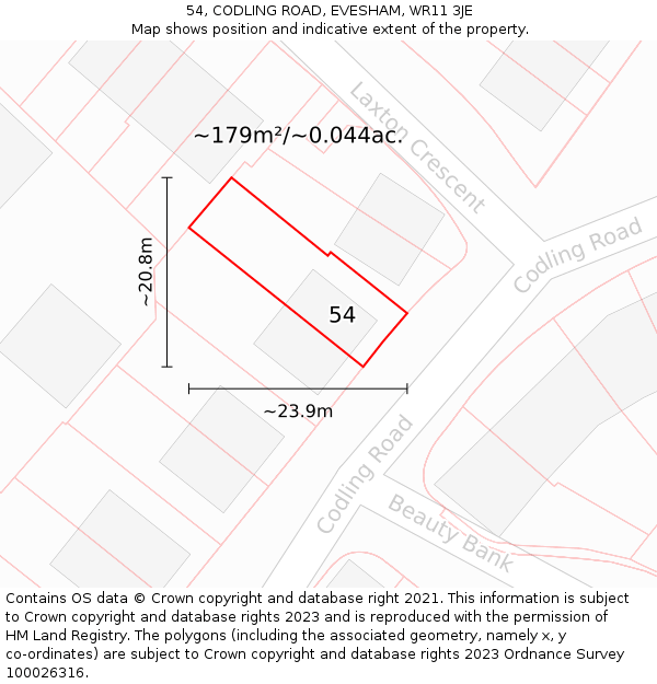 54, CODLING ROAD, EVESHAM, WR11 3JE: Plot and title map
