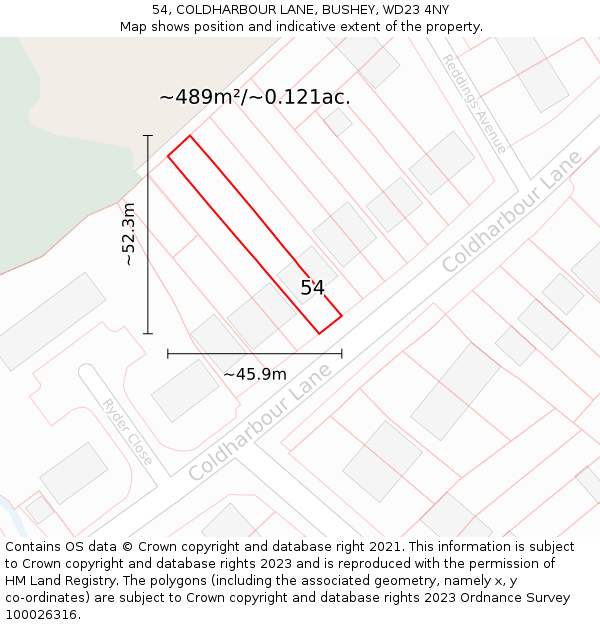 54, COLDHARBOUR LANE, BUSHEY, WD23 4NY: Plot and title map
