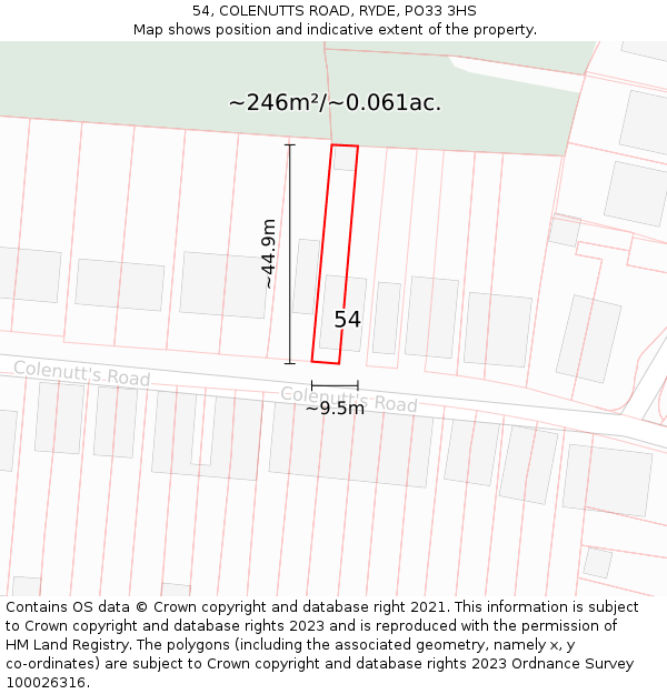 54, COLENUTTS ROAD, RYDE, PO33 3HS: Plot and title map