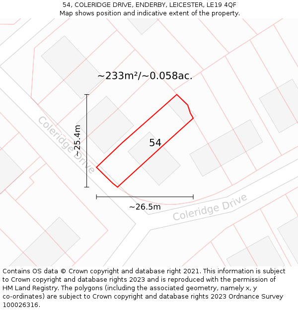 54, COLERIDGE DRIVE, ENDERBY, LEICESTER, LE19 4QF: Plot and title map