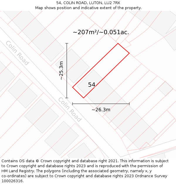 54, COLIN ROAD, LUTON, LU2 7RX: Plot and title map