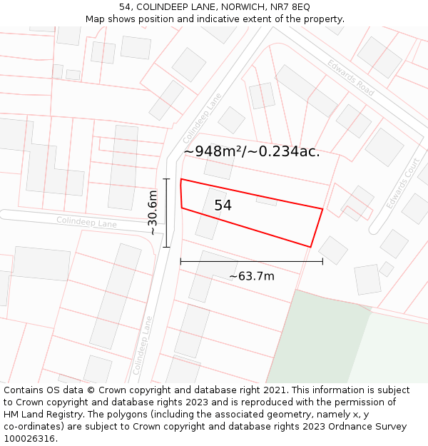 54, COLINDEEP LANE, NORWICH, NR7 8EQ: Plot and title map