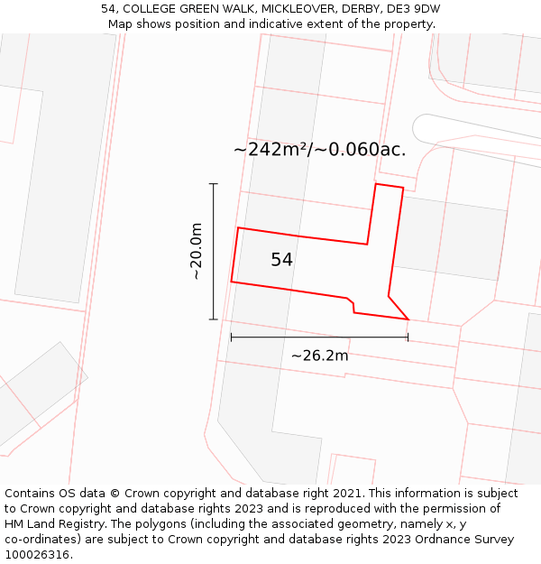 54, COLLEGE GREEN WALK, MICKLEOVER, DERBY, DE3 9DW: Plot and title map