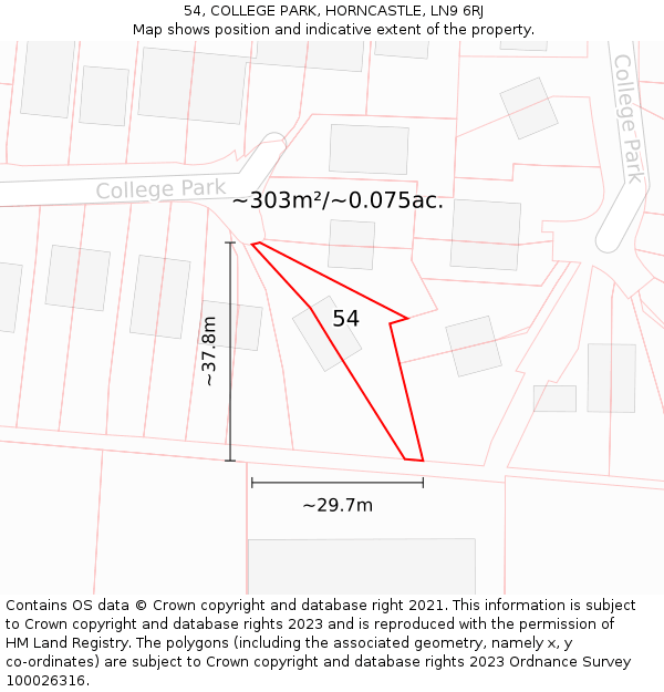 54, COLLEGE PARK, HORNCASTLE, LN9 6RJ: Plot and title map