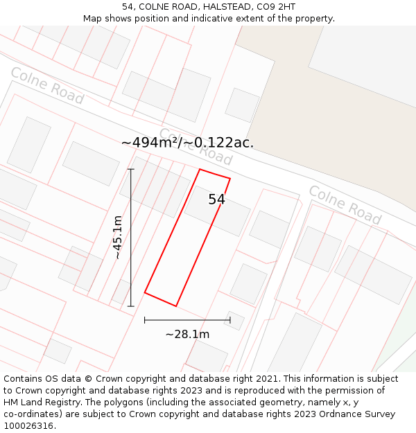 54, COLNE ROAD, HALSTEAD, CO9 2HT: Plot and title map