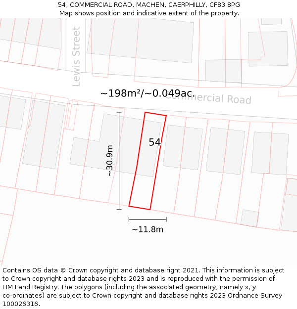 54, COMMERCIAL ROAD, MACHEN, CAERPHILLY, CF83 8PG: Plot and title map