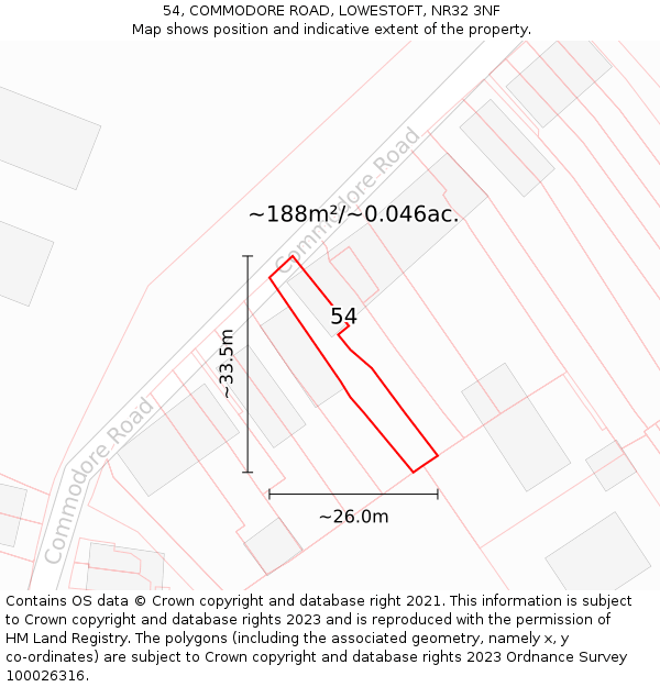 54, COMMODORE ROAD, LOWESTOFT, NR32 3NF: Plot and title map