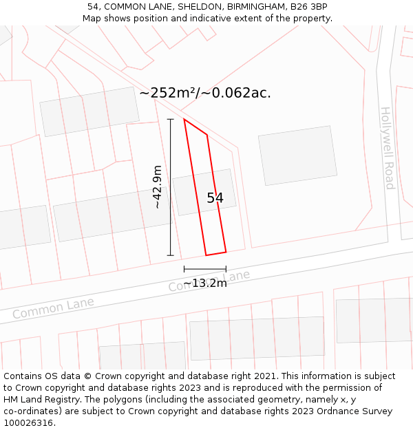 54, COMMON LANE, SHELDON, BIRMINGHAM, B26 3BP: Plot and title map