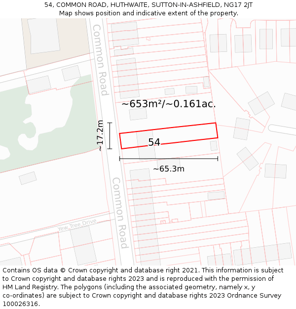 54, COMMON ROAD, HUTHWAITE, SUTTON-IN-ASHFIELD, NG17 2JT: Plot and title map