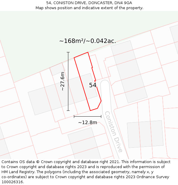 54, CONISTON DRIVE, DONCASTER, DN4 9GA: Plot and title map