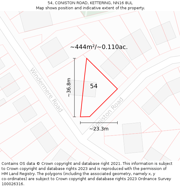 54, CONISTON ROAD, KETTERING, NN16 8UL: Plot and title map