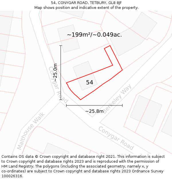 54, CONYGAR ROAD, TETBURY, GL8 8JF: Plot and title map