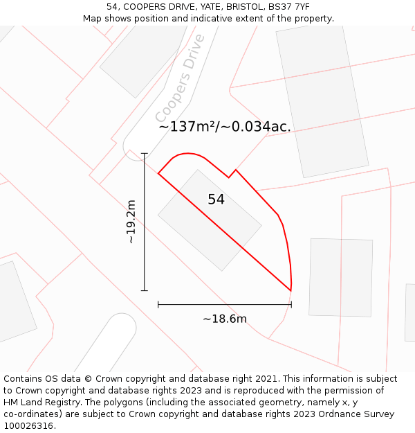 54, COOPERS DRIVE, YATE, BRISTOL, BS37 7YF: Plot and title map