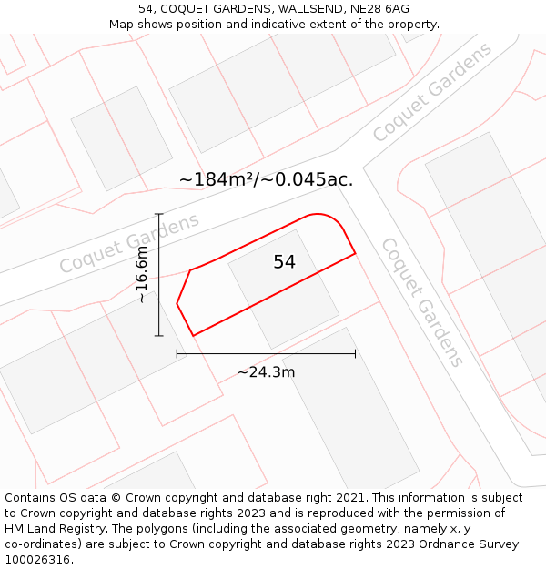 54, COQUET GARDENS, WALLSEND, NE28 6AG: Plot and title map