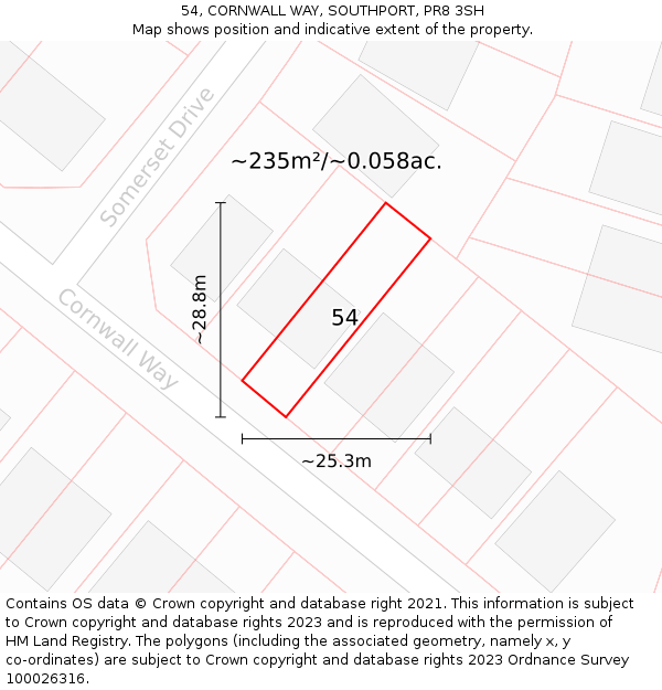 54, CORNWALL WAY, SOUTHPORT, PR8 3SH: Plot and title map