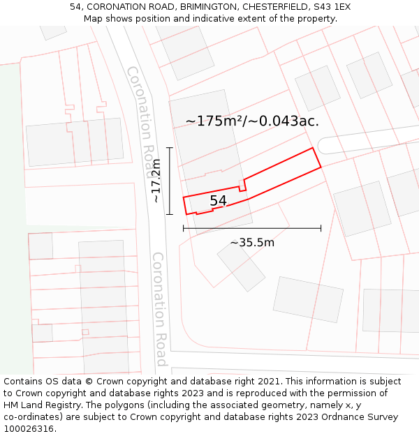 54, CORONATION ROAD, BRIMINGTON, CHESTERFIELD, S43 1EX: Plot and title map