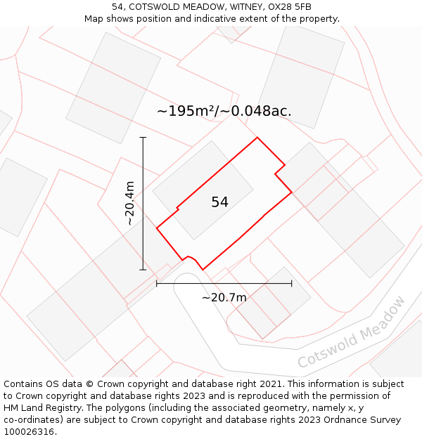 54, COTSWOLD MEADOW, WITNEY, OX28 5FB: Plot and title map