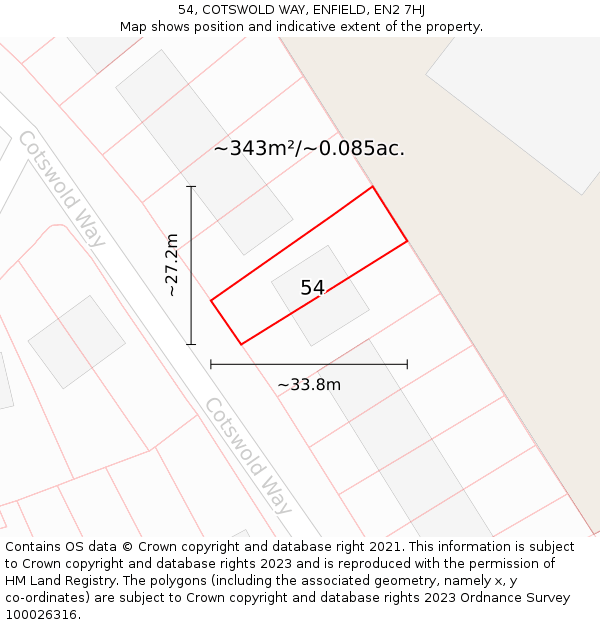 54, COTSWOLD WAY, ENFIELD, EN2 7HJ: Plot and title map