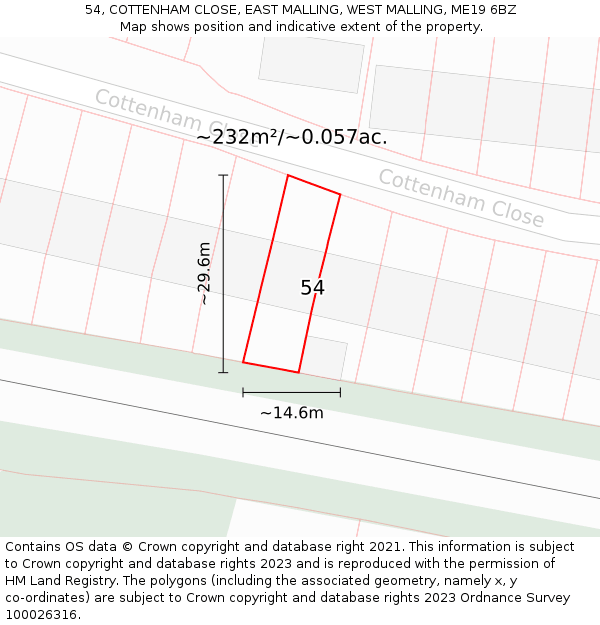 54, COTTENHAM CLOSE, EAST MALLING, WEST MALLING, ME19 6BZ: Plot and title map