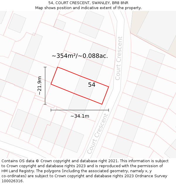 54, COURT CRESCENT, SWANLEY, BR8 8NR: Plot and title map