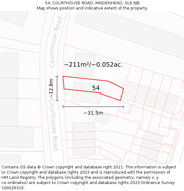 54, COURTHOUSE ROAD, MAIDENHEAD, SL6 6JB: Plot and title map