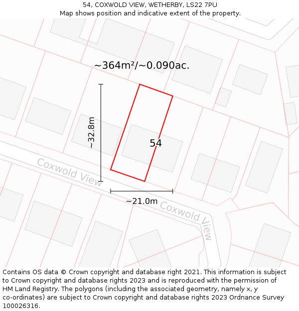 54, COXWOLD VIEW, WETHERBY, LS22 7PU: Plot and title map
