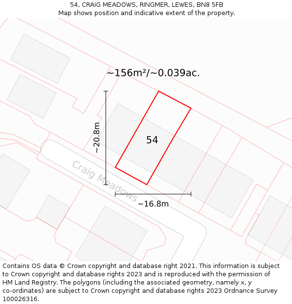 54, CRAIG MEADOWS, RINGMER, LEWES, BN8 5FB: Plot and title map