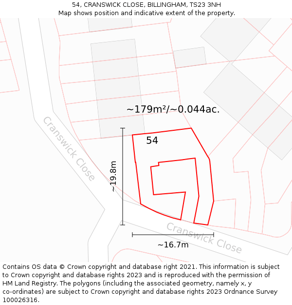 54, CRANSWICK CLOSE, BILLINGHAM, TS23 3NH: Plot and title map
