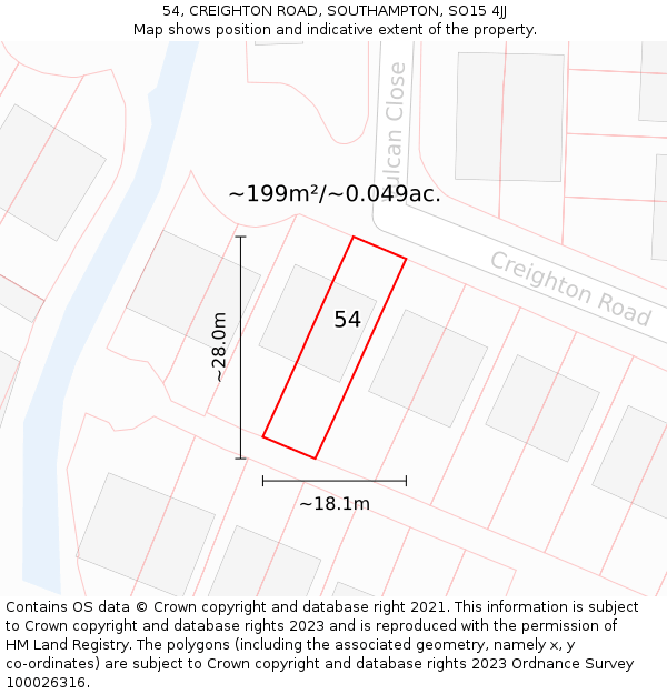 54, CREIGHTON ROAD, SOUTHAMPTON, SO15 4JJ: Plot and title map