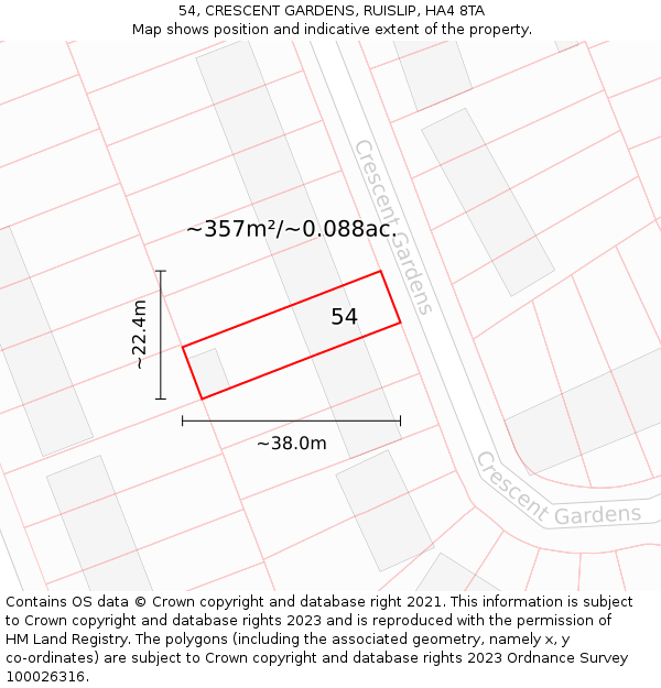 54, CRESCENT GARDENS, RUISLIP, HA4 8TA: Plot and title map