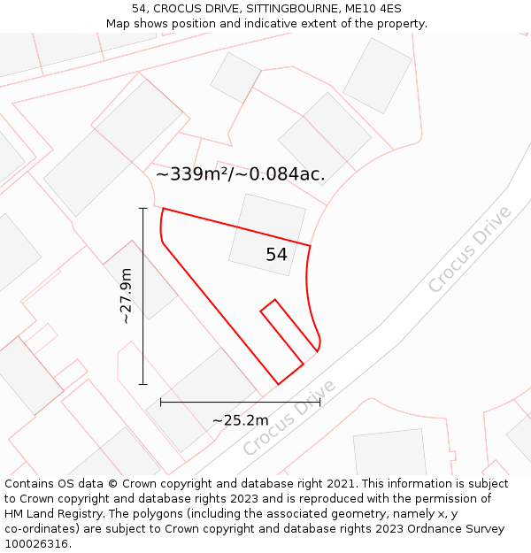 54, CROCUS DRIVE, SITTINGBOURNE, ME10 4ES: Plot and title map