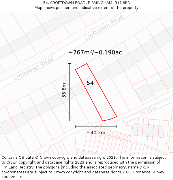 54, CROFTDOWN ROAD, BIRMINGHAM, B17 8RD: Plot and title map