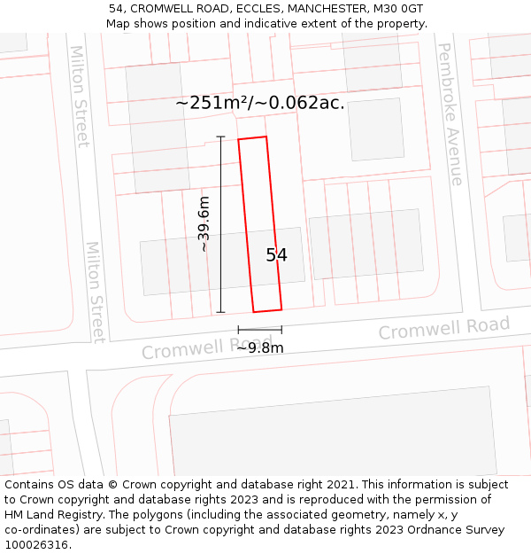 54, CROMWELL ROAD, ECCLES, MANCHESTER, M30 0GT: Plot and title map