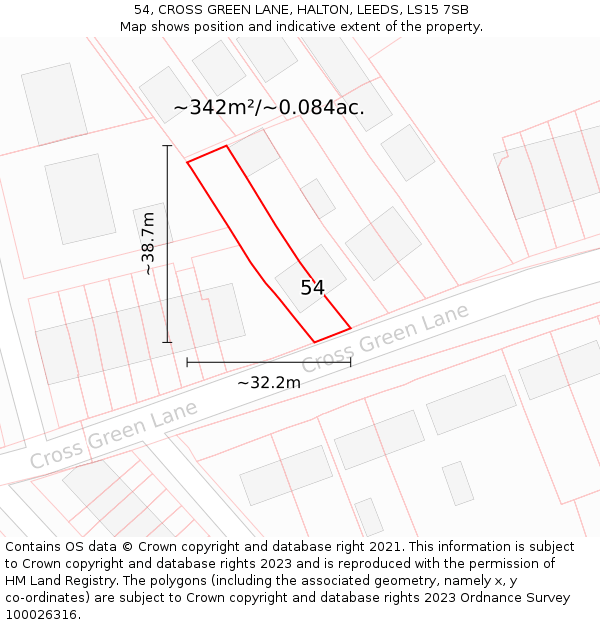 54, CROSS GREEN LANE, HALTON, LEEDS, LS15 7SB: Plot and title map
