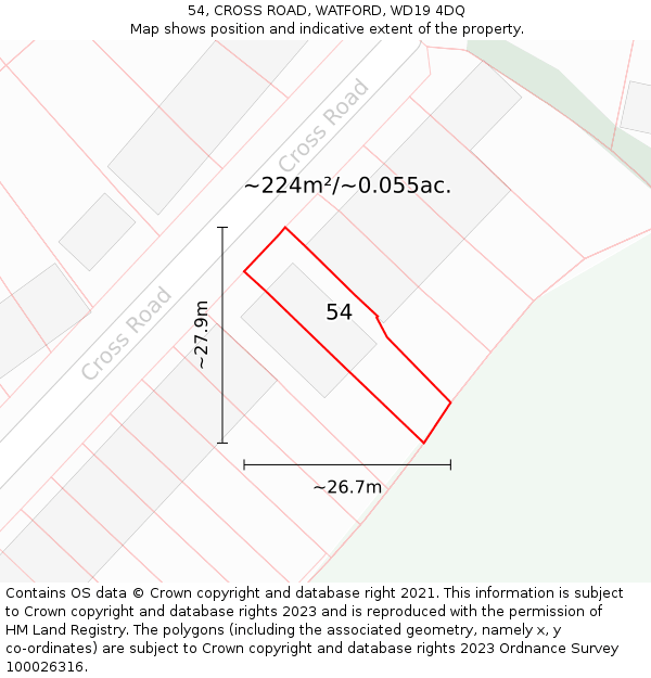 54, CROSS ROAD, WATFORD, WD19 4DQ: Plot and title map