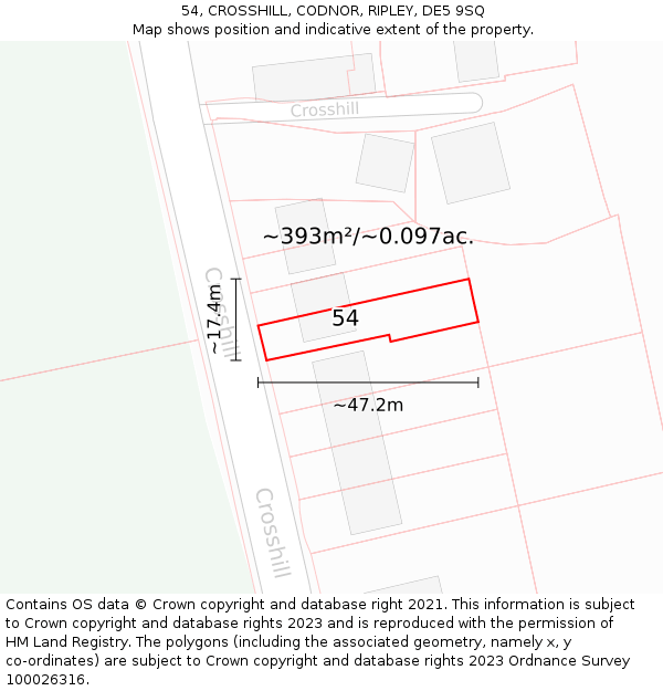 54, CROSSHILL, CODNOR, RIPLEY, DE5 9SQ: Plot and title map