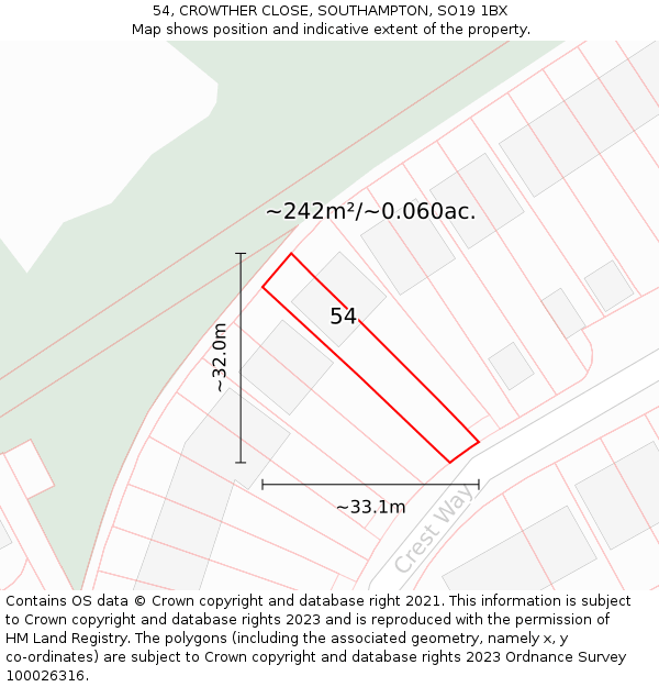 54, CROWTHER CLOSE, SOUTHAMPTON, SO19 1BX: Plot and title map