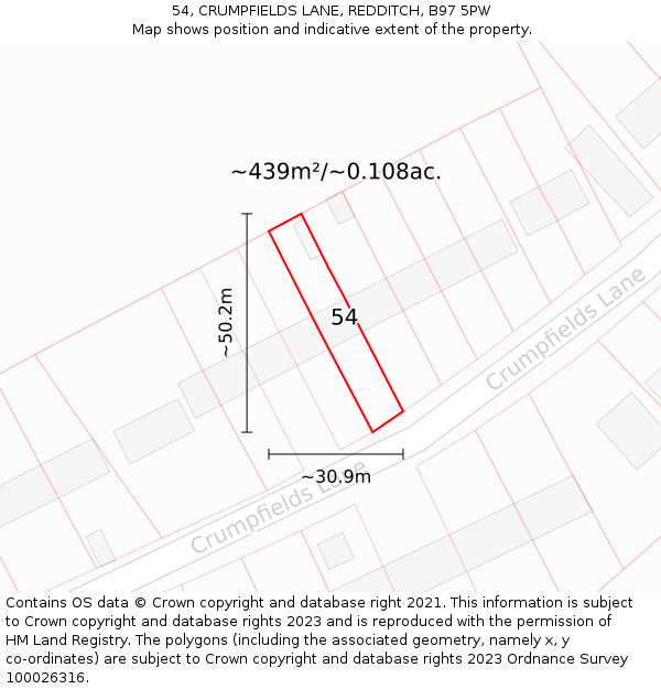 54, CRUMPFIELDS LANE, REDDITCH, B97 5PW: Plot and title map