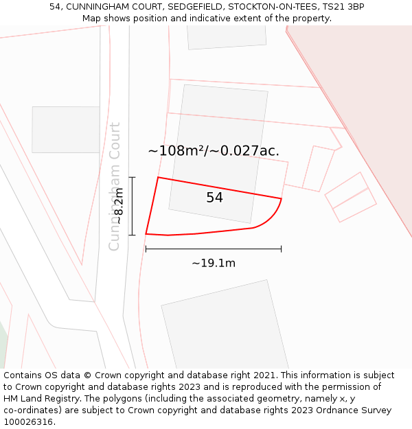 54, CUNNINGHAM COURT, SEDGEFIELD, STOCKTON-ON-TEES, TS21 3BP: Plot and title map