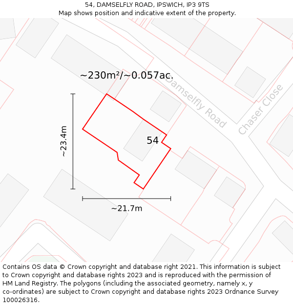 54, DAMSELFLY ROAD, IPSWICH, IP3 9TS: Plot and title map
